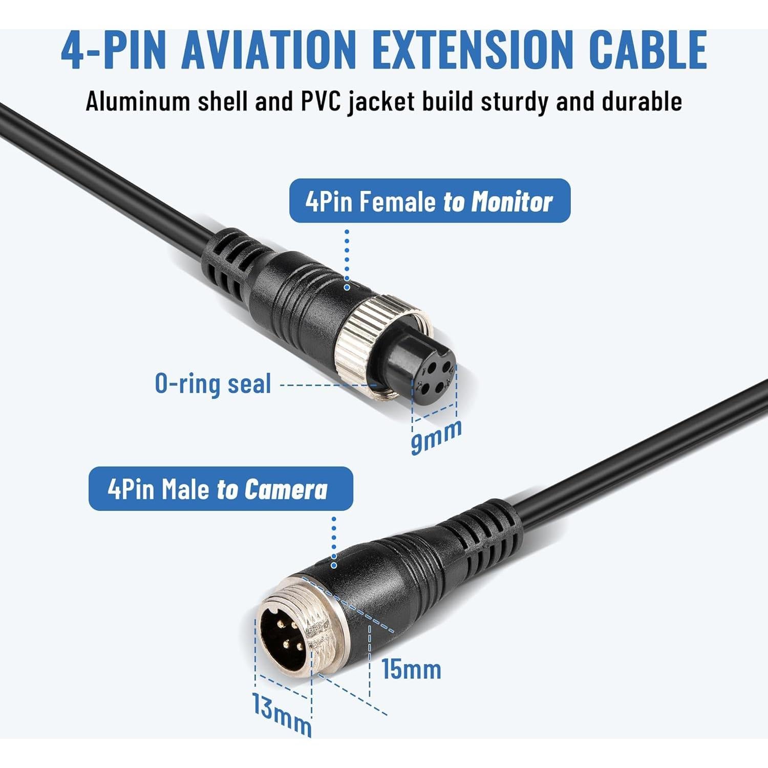 EWAY 4 Pin Aviation Extension Cable (16FT/5M) Backup Camera Cord Car Video 4PIN Aviation Connector Wire for Vehicle Car Camper Bus Van Truck Motorhome Trailer RV Reverse Rearview Monitor CCTV System