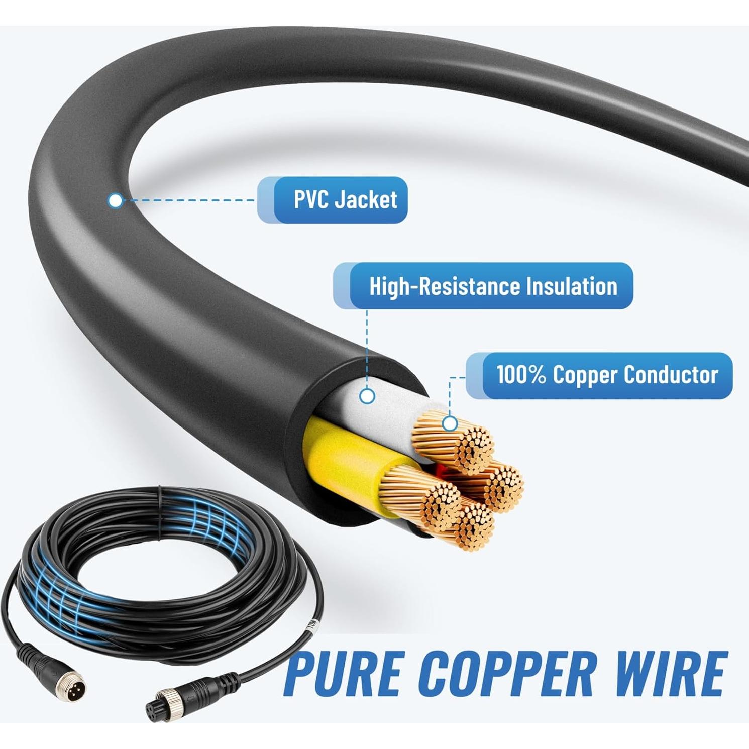 EWAY 4 Pin Aviation Extension Cable (16FT/5M) Backup Camera Cord Car Video 4PIN Aviation Connector Wire for Vehicle Car Camper Bus Van Truck Motorhome Trailer RV Reverse Rearview Monitor CCTV System