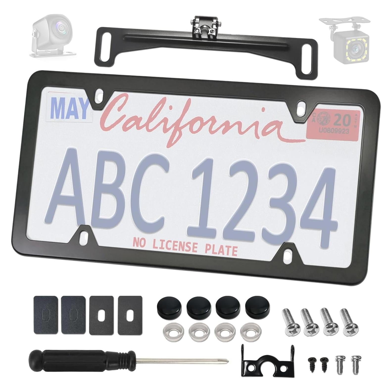 Kit Soporte Cámara Respaldo Aootf Marco Placa Matrícula Negro