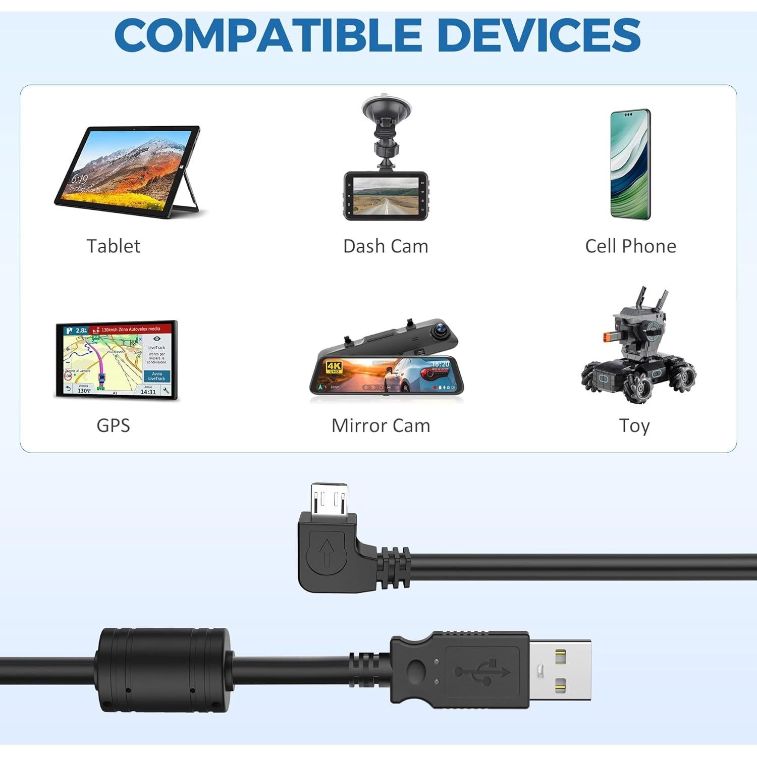 Cable de Alimentación Micro USB 1.83m para Dash Cam YQMAJIM