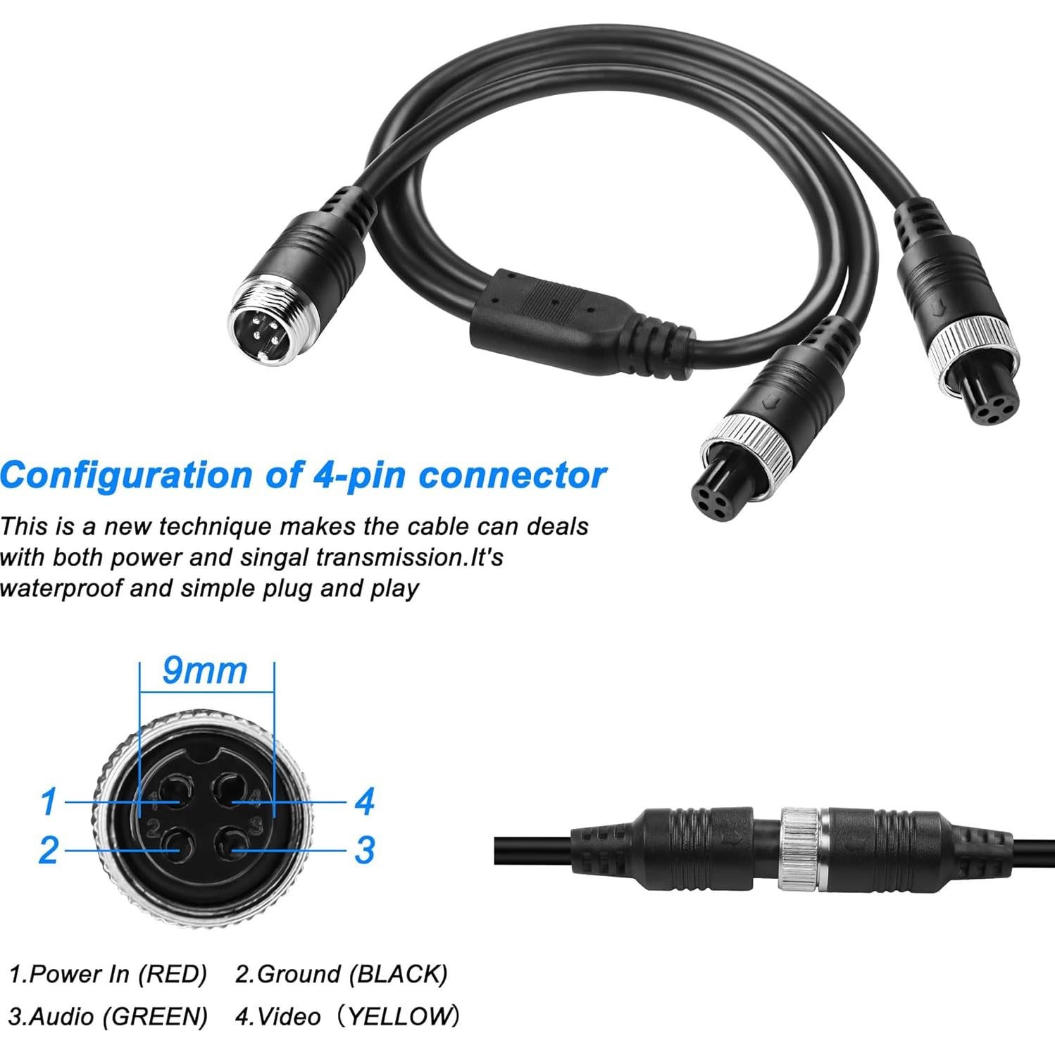 Cable de Video M12 MEIRIYFA 4 Pines 1 Macho a 2 Hembras 40cm