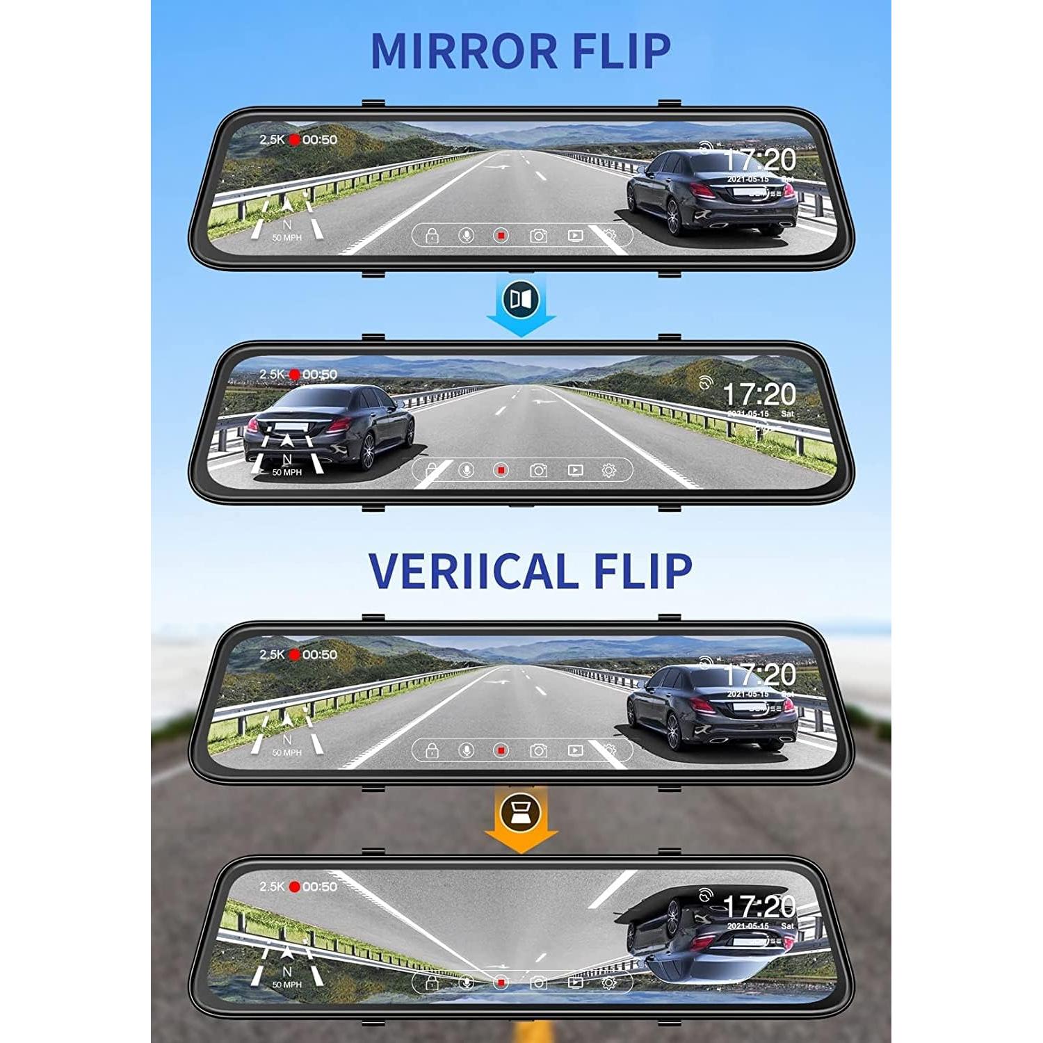 JOMISE 4K 12" Rear View Mirror Camera, 2160P Full HD Rearview Mirror, Mirror Dash Cam Front and Rear, Waterproof Backup WDR Camera, Night Vision, Parking Assist, Speed Alert, 64GB Card Included- K17