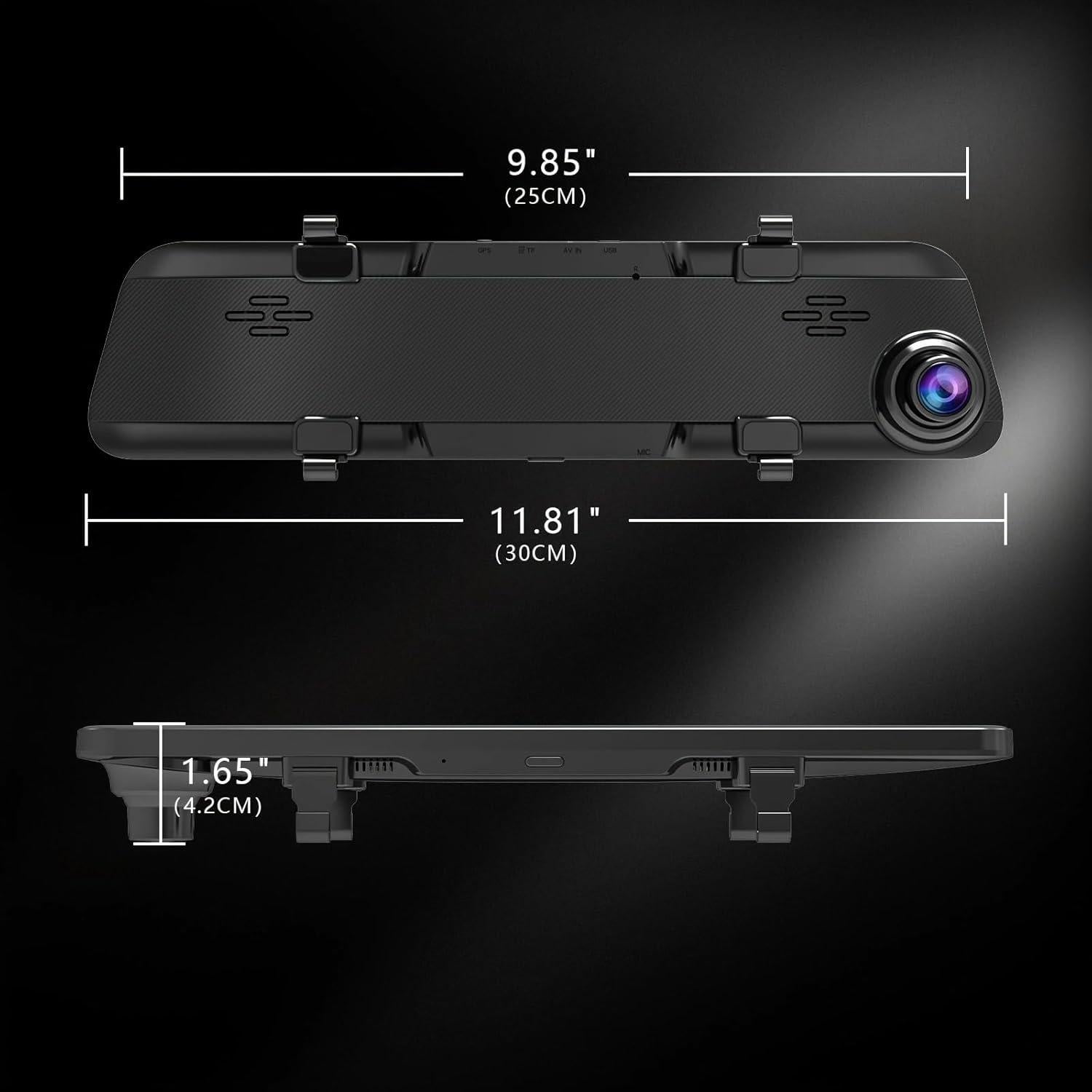 JOMISE 4K 12" Rear View Mirror Camera, 2160P Full HD Rearview Mirror, Mirror Dash Cam Front and Rear, Waterproof Backup WDR Camera, Night Vision, Parking Assist, Speed Alert, 64GB Card Included- K17