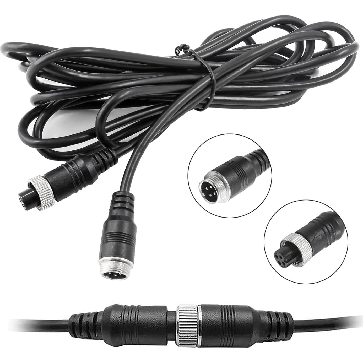 Hxchen 3M/10FT Car 4-Pin Aviation Video Extension Cable for CCTV Rearview Camera Truck Trailer Camper Vehicle Backup Monitor Bus Motorhome Waterproof Shockproof System