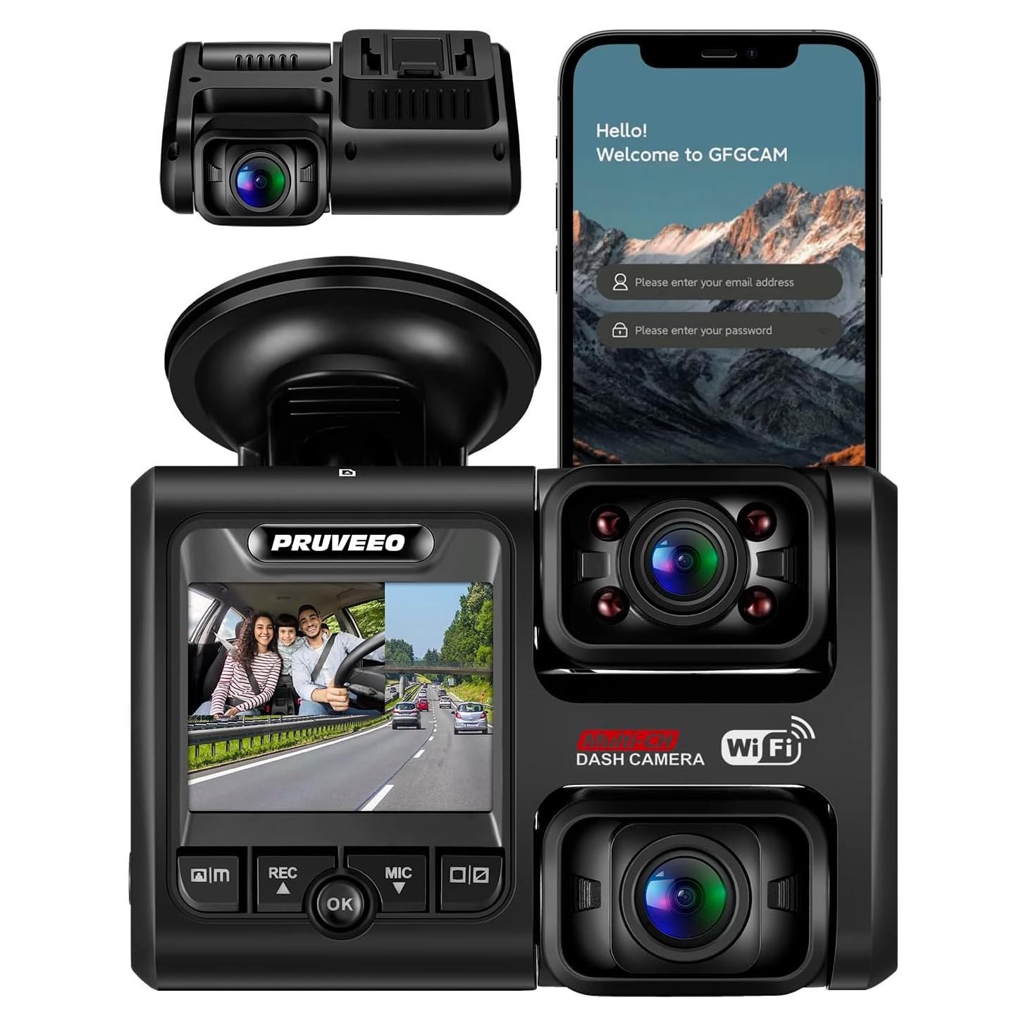 Cámara Dash Pruveeo D30H Doble FHD 1080P con WiFi y Visión Nocturna