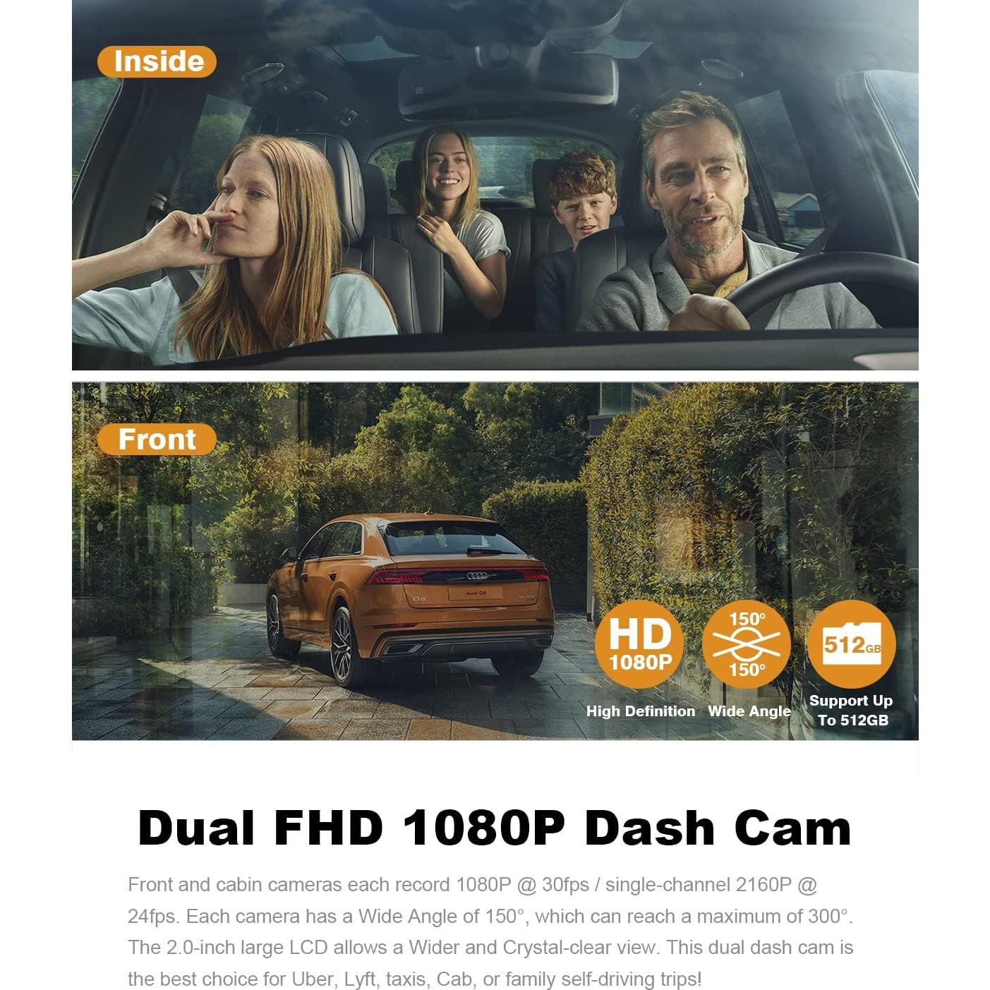 Cámara Dash Pruveeo D30H Doble FHD 1080P con WiFi y Visión Nocturna