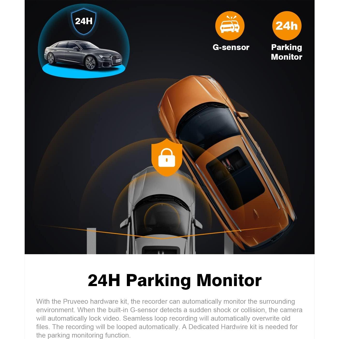 Cámara Dash Pruveeo D30H Doble FHD 1080P con WiFi y Visión Nocturna