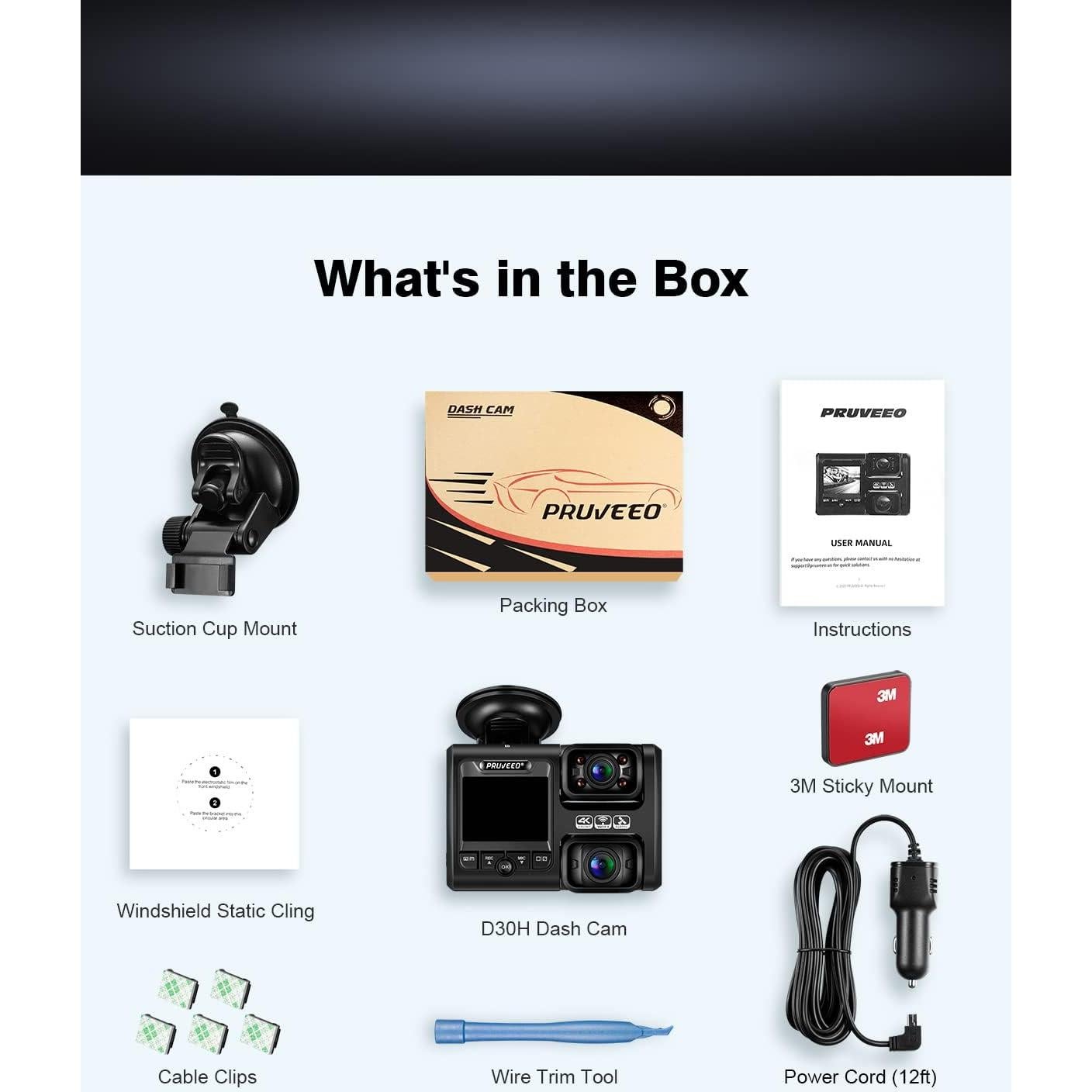 Cámara Dash Pruveeo D30H Doble FHD 1080P con WiFi y Visión Nocturna