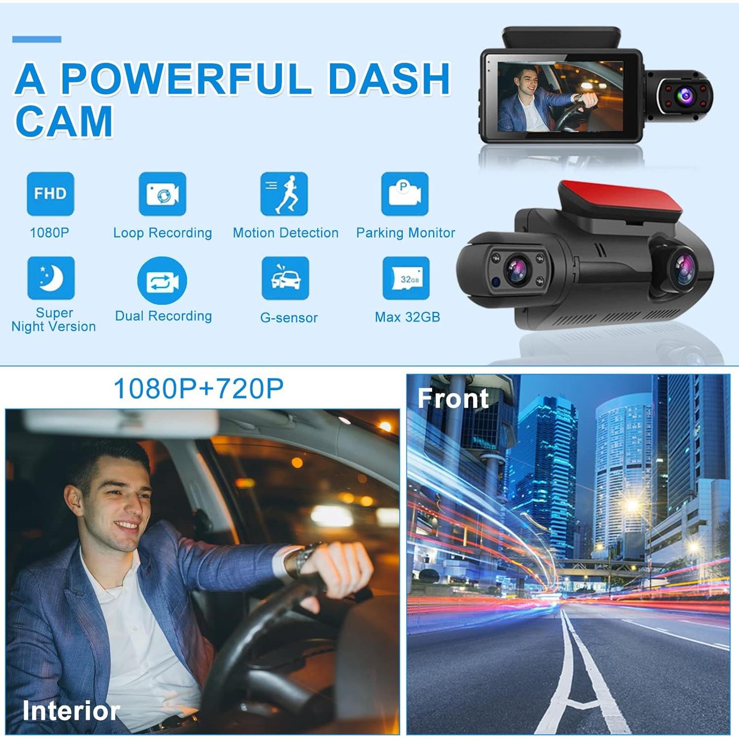 Cámara de tablero dual BOHISEN 1080P con visión nocturna