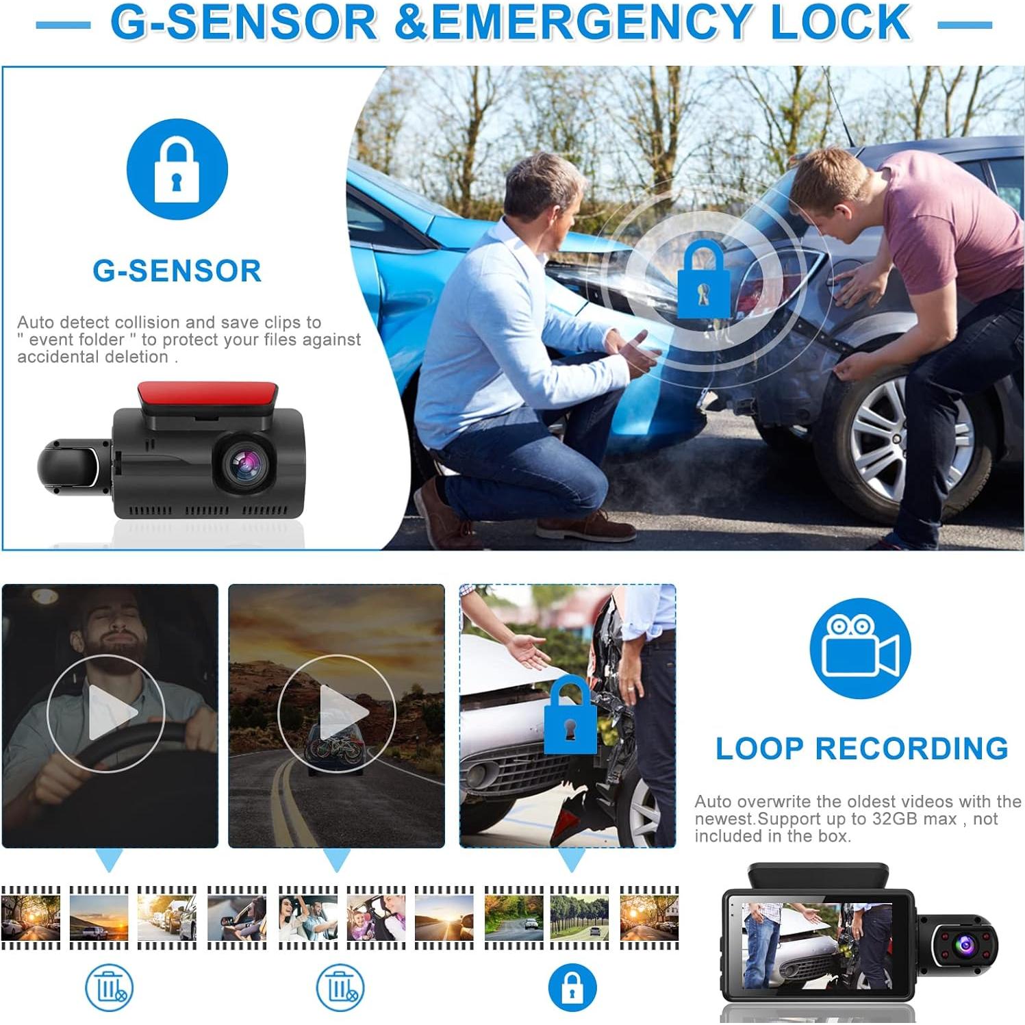 Cámara de tablero dual BOHISEN 1080P con visión nocturna