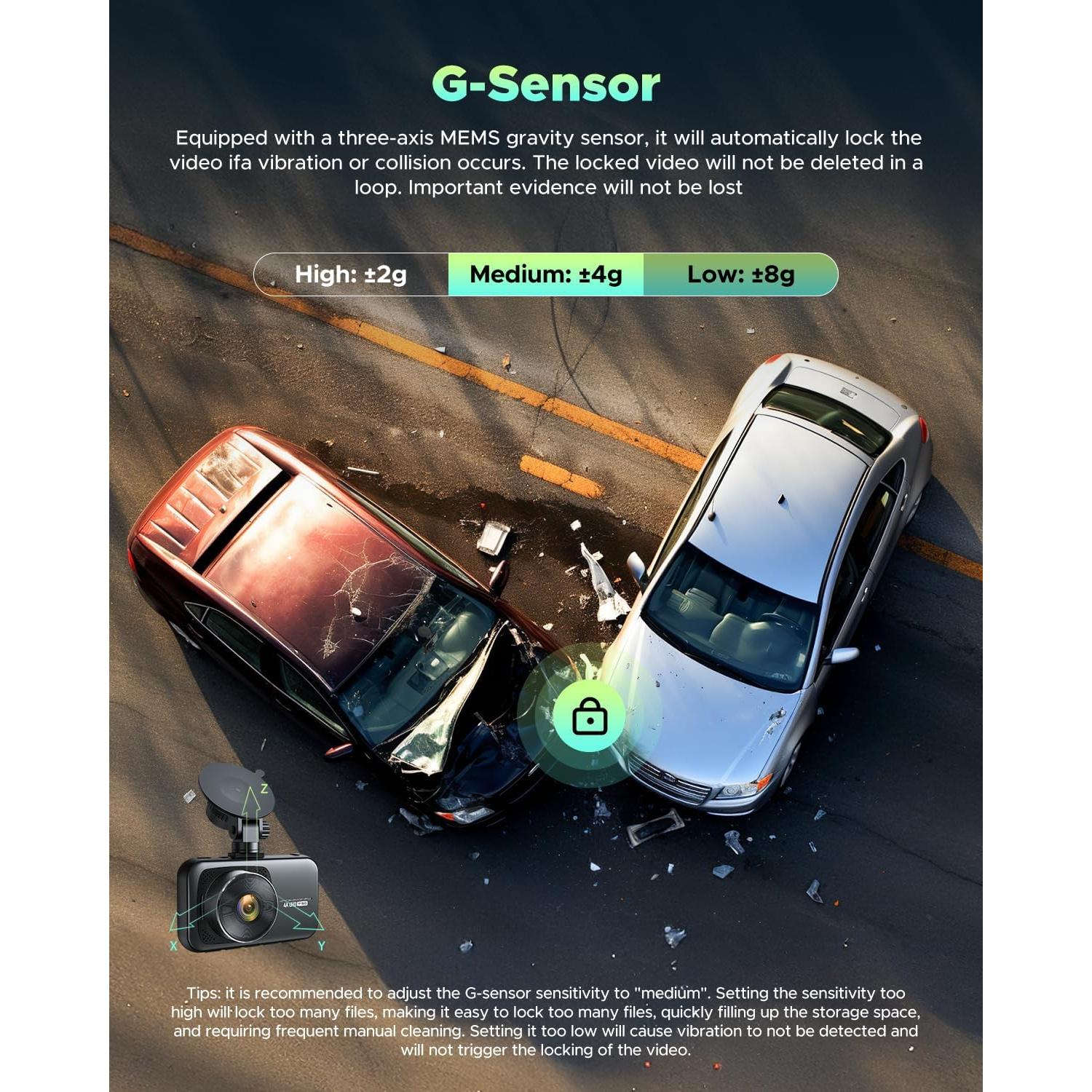 LAMTTO 4K Dash Cam Front and Rear Wireless – Dual Dash Camera with 5G WiFi APP Control Night Vision G-Sensor Loop Recording Parking Monitor Wide Angle 64GB SD Card