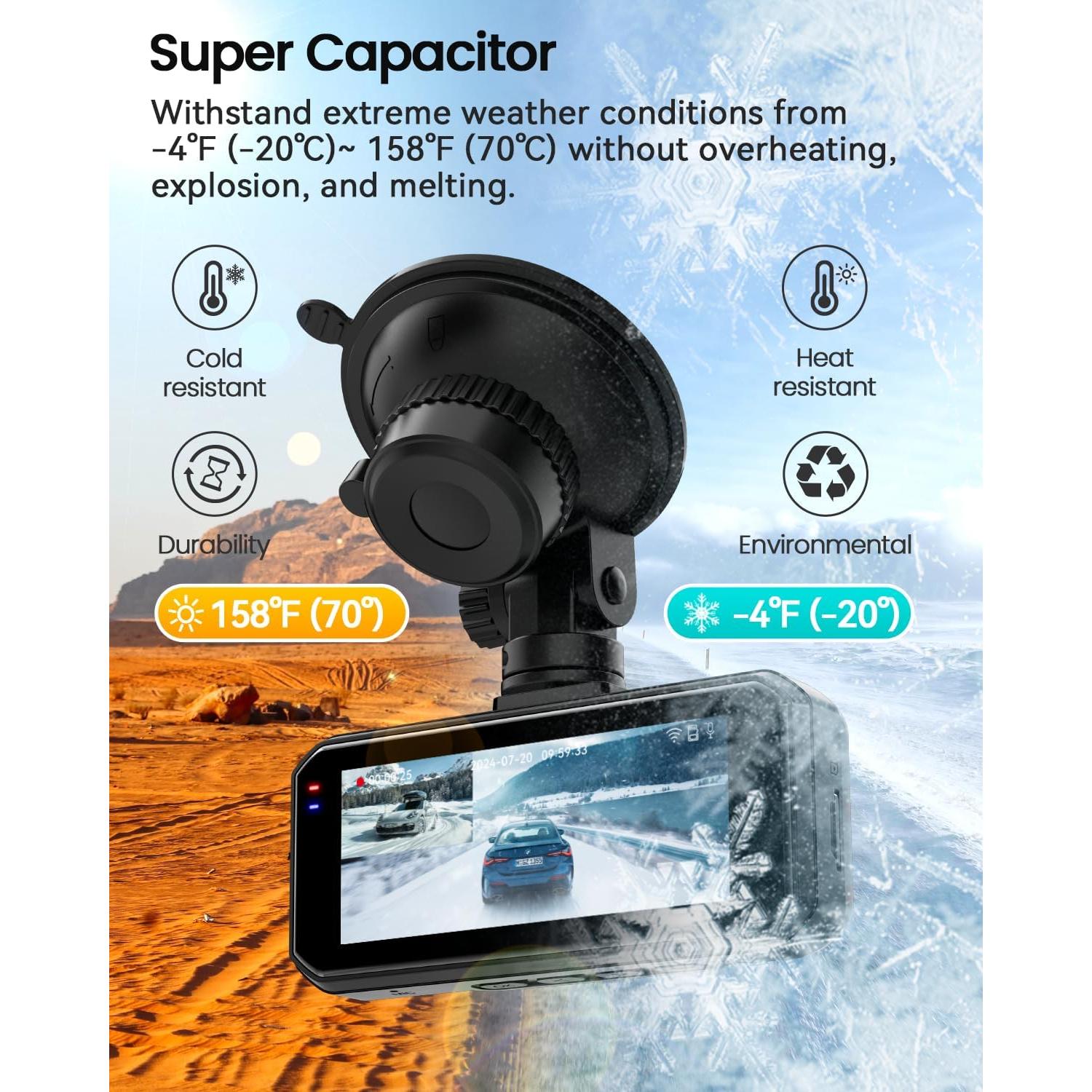 Cámara Dash IIWEY N4 4K Delantera y 1080P Trasera con WiFi