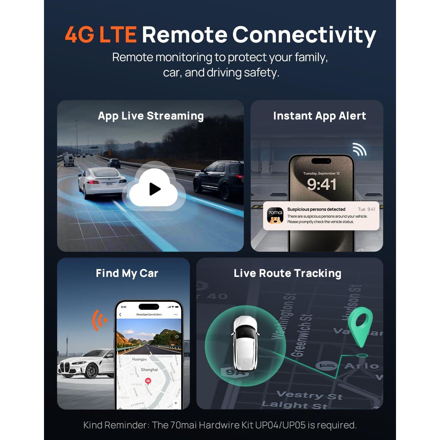 Cámara Dash 70mai 4K Omni X800 Delantera y Trasera AI