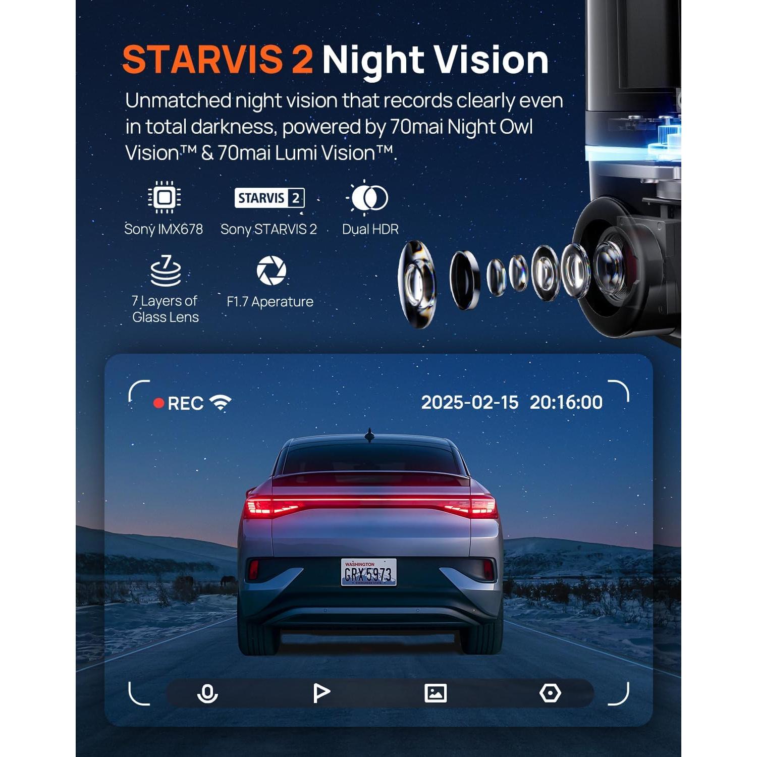 Cámara Dash 70mai 4K Omni X800 Delantera y Trasera AI
