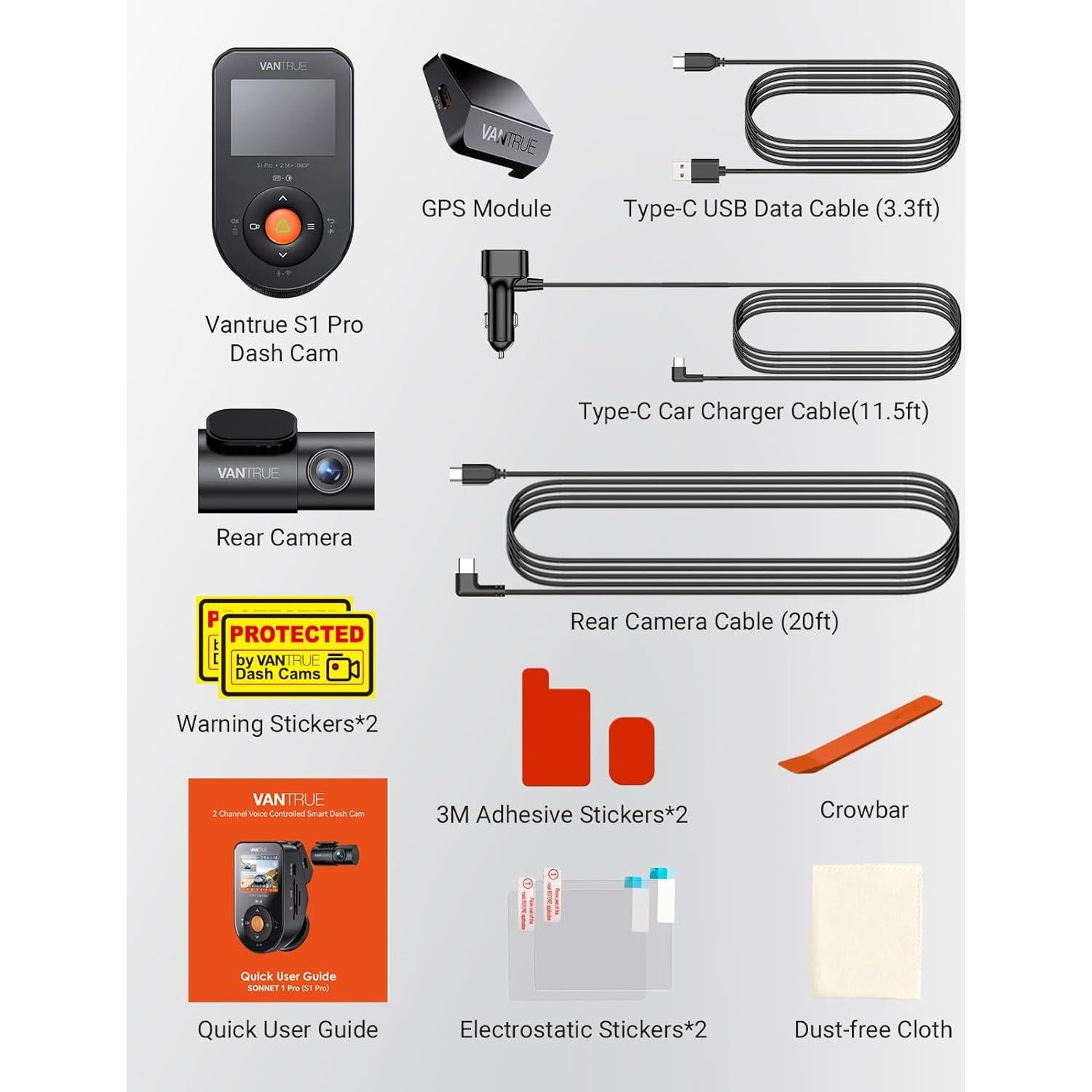 Cámara de Salpicadero Doble Vantrue S1 Pro 2.7K GPS WiFi