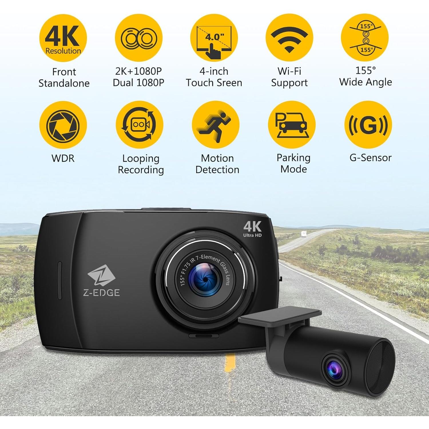 Cámara de tablero Z-Edge T4 Dual 4K 2K WiFi G-Sensor