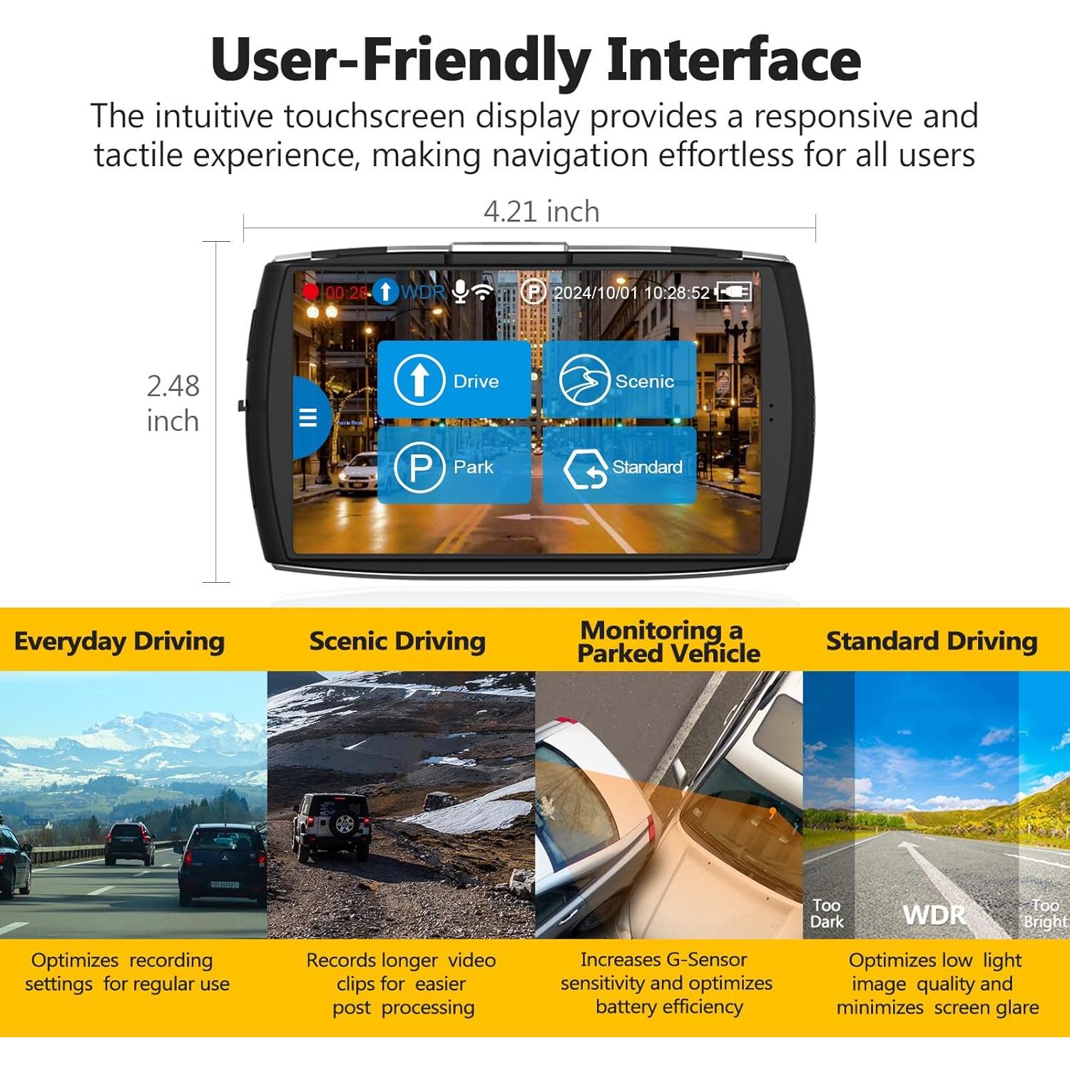 Cámara de tablero Z-Edge T4 Dual 4K 2K WiFi G-Sensor