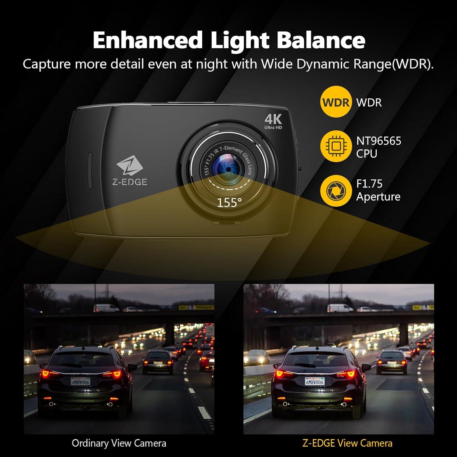 Cámara de tablero Z-Edge T4 Dual 4K 2K WiFi G-Sensor