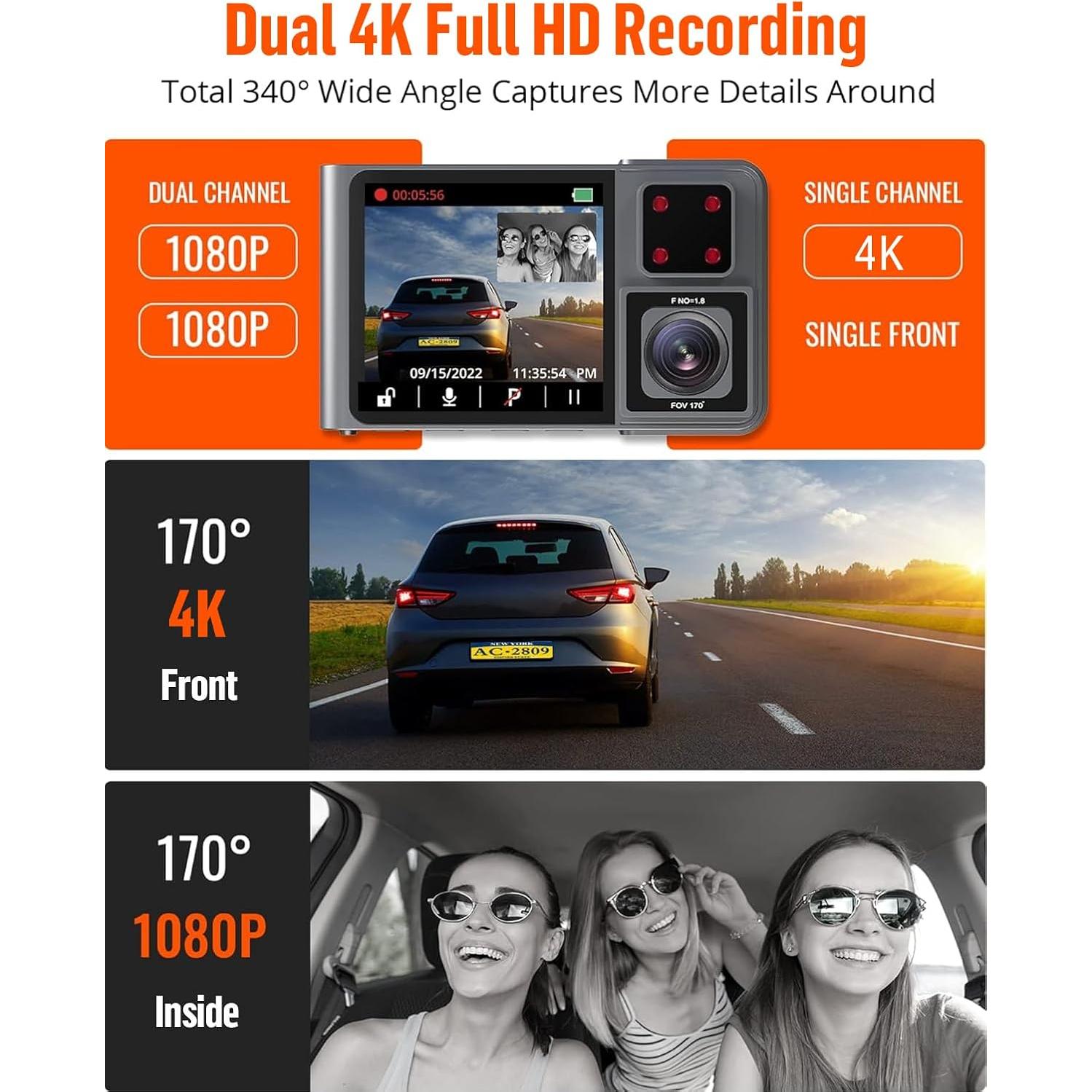 Cámara Dash Kingslim D1 Pro 2K Doble Frontal e Interior