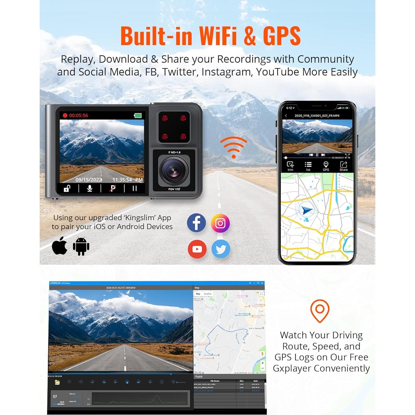 Cámara Dash Kingslim D1 Pro 2K Doble Frontal e Interior