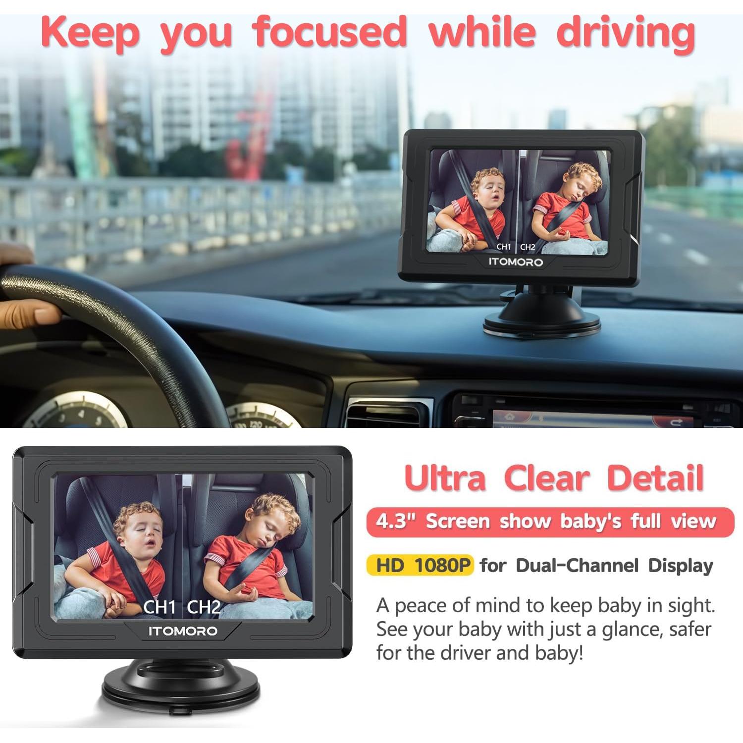 Cámara de Coche para Bebé Itomoro HD 1080P Doble Canal