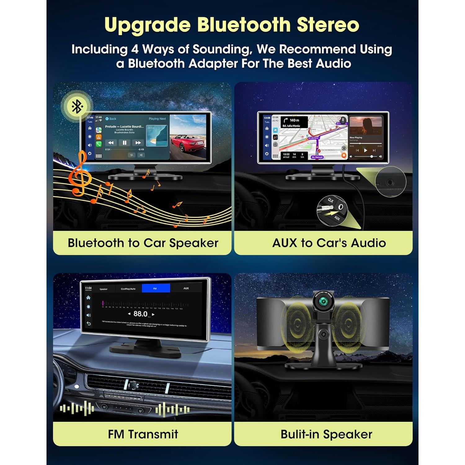 Largest 11.26'' Apple Carplay Screen for Car w 2.5K Dash Cam 1080P Backup Camera Android Auto Screen Wireless Apple Car Play Screen for Navigation Voice Control Mirror Link Dual Bluetooth AUX FM