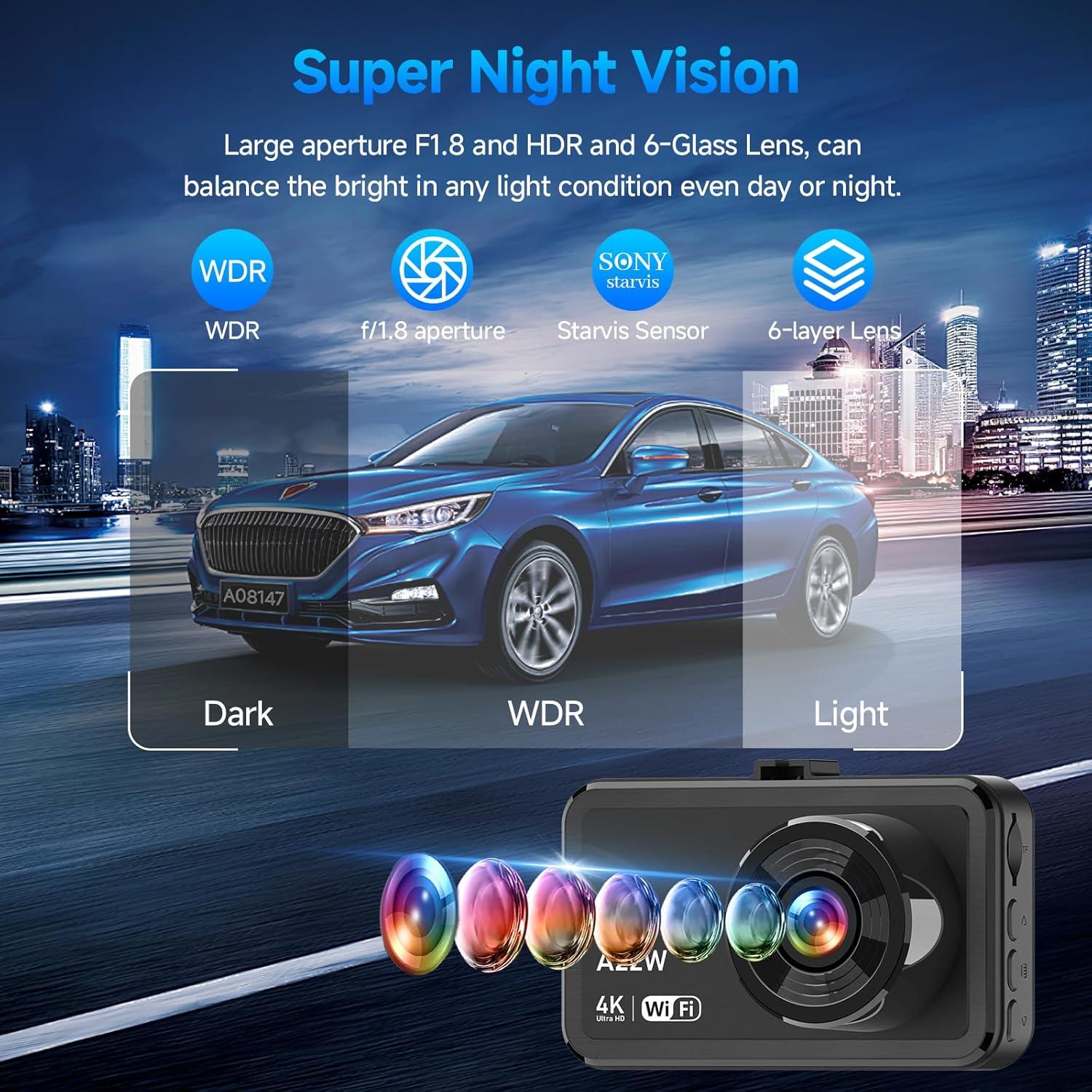 Cámara de tablero 4K WiFi Biuone con tarjeta 64GB y G-Sensor