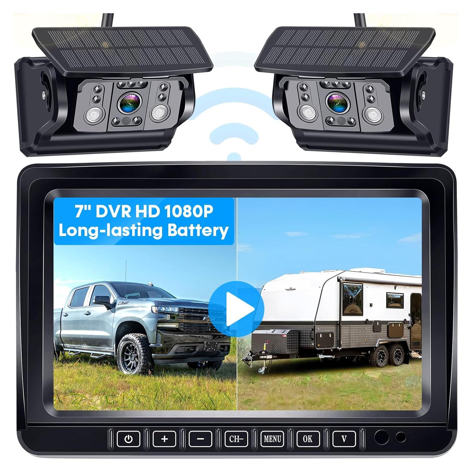 Cámara de Respaldo Inalámbrica Dual R73 Solar 7" HD 1080P