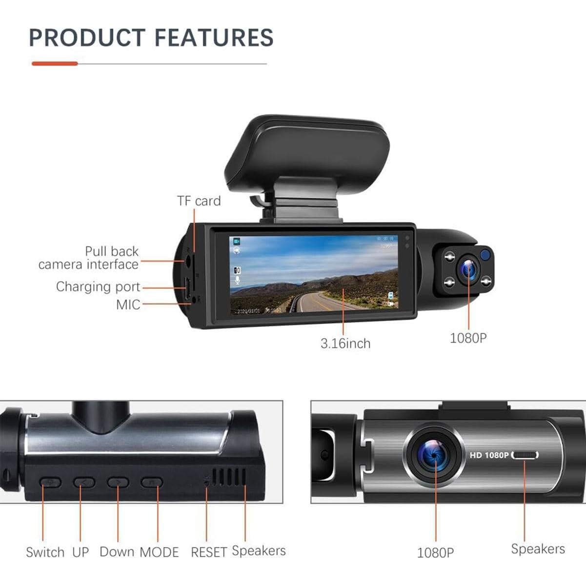 Enesy Car Dash Cam, Enesy Front & Rear Dash Cam, Enesy Car Dash Mount Camera, Enesy Dashcam, Enesy Dash Cams Front and Rear with Night Vision, 24h Parking Mode (Front/Inside)