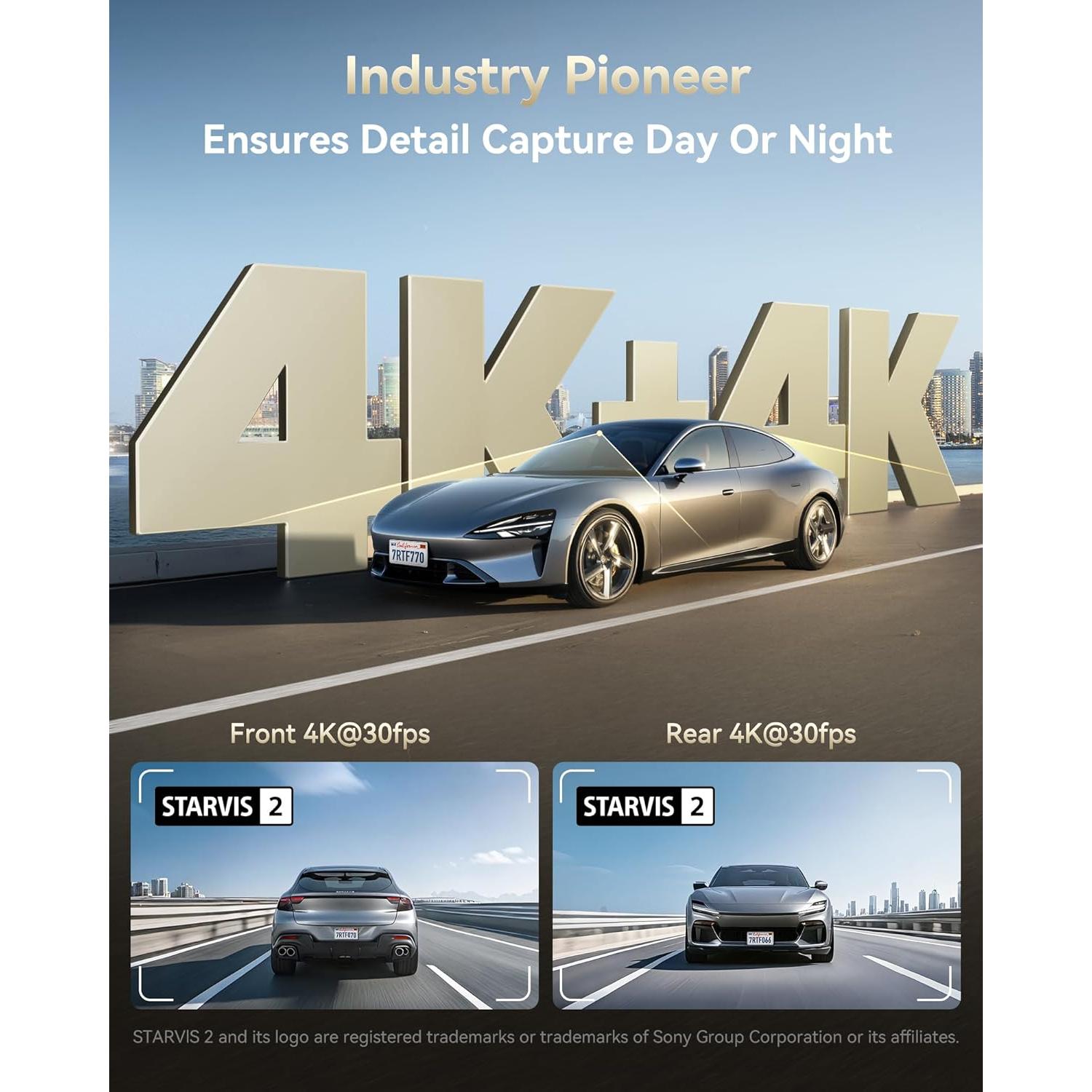 Cámara de Tablero REDTIGER F77 4K Delantera y Trasera 128GB