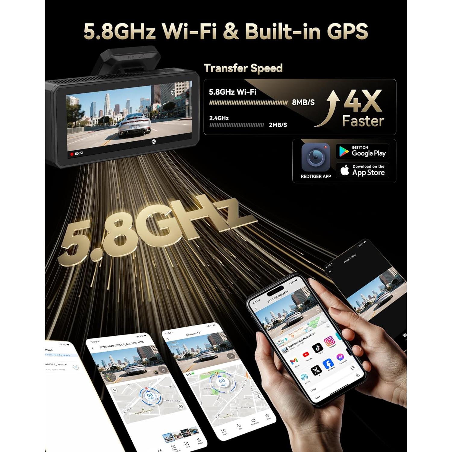 Cámara de Tablero REDTIGER F77 4K Delantera y Trasera 128GB