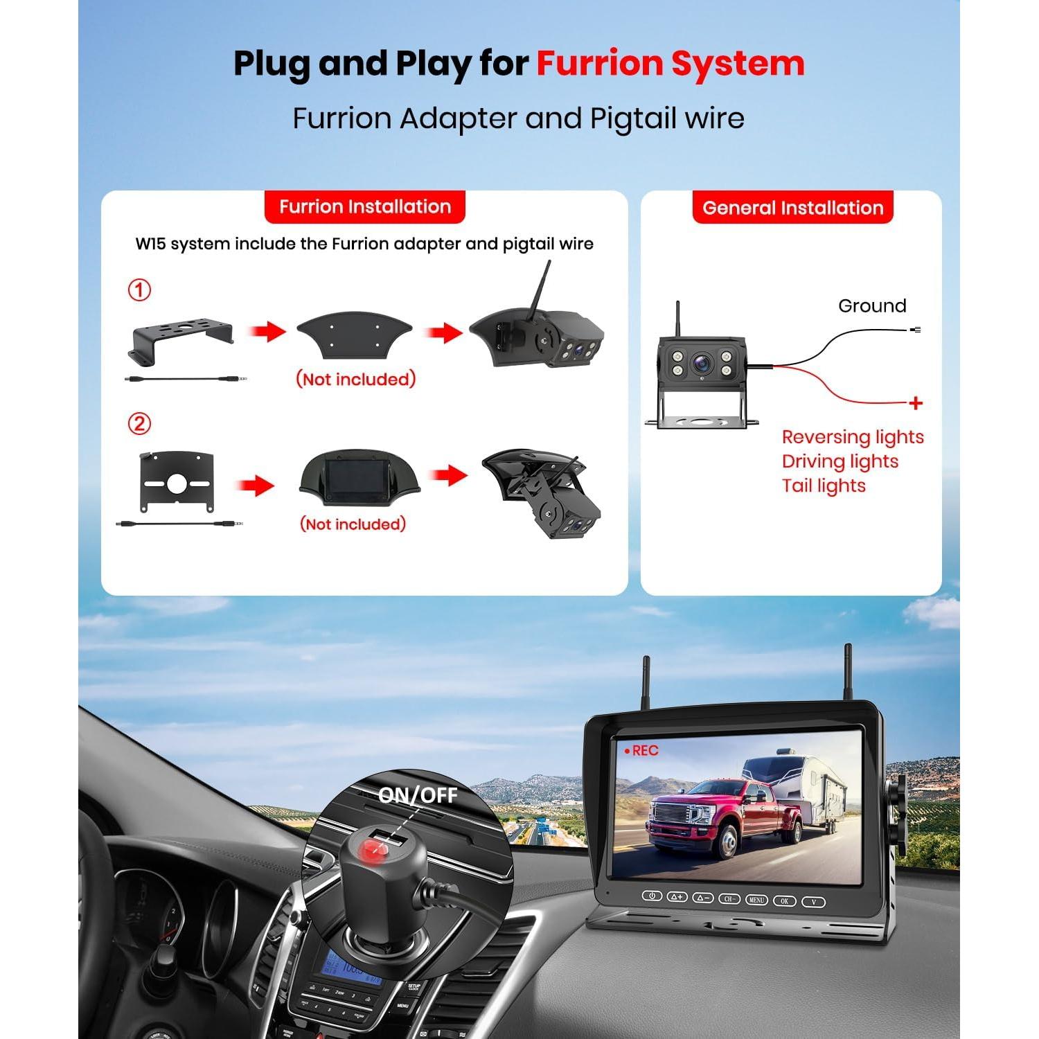 Cámara de Respaldo Inalámbrica Foxpark 7" HD 1080P con Visión Nocturna