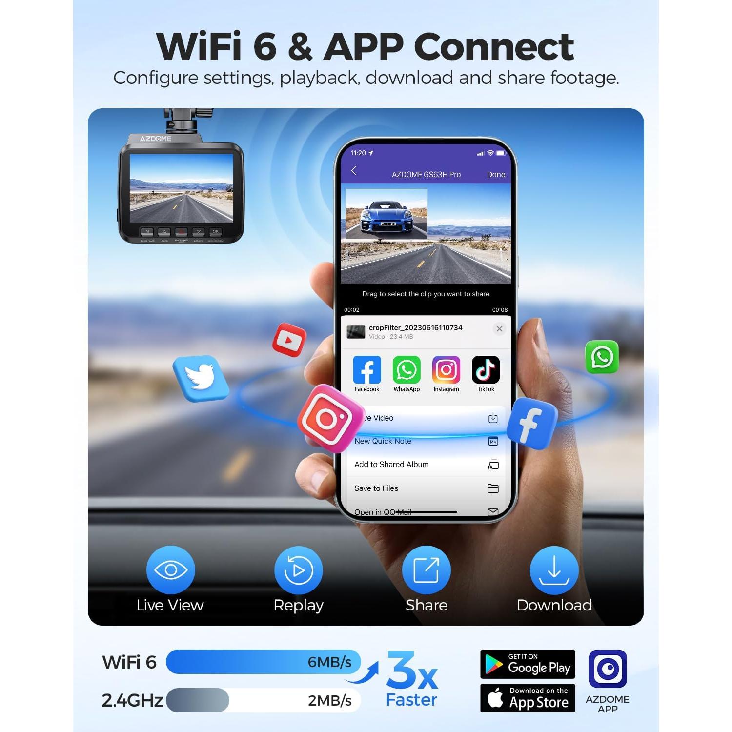 AZDOME 4K Dash Cam Front and Rear, STARVIS Night Vision, UHD 2160P WiFi Dash Camera for Cars with GPS, Included 64GB Card, 2.4" IPS Screen Dashcam, 170°Wide Angle, WDR, 24H Parking Mode (GS63H Pro)