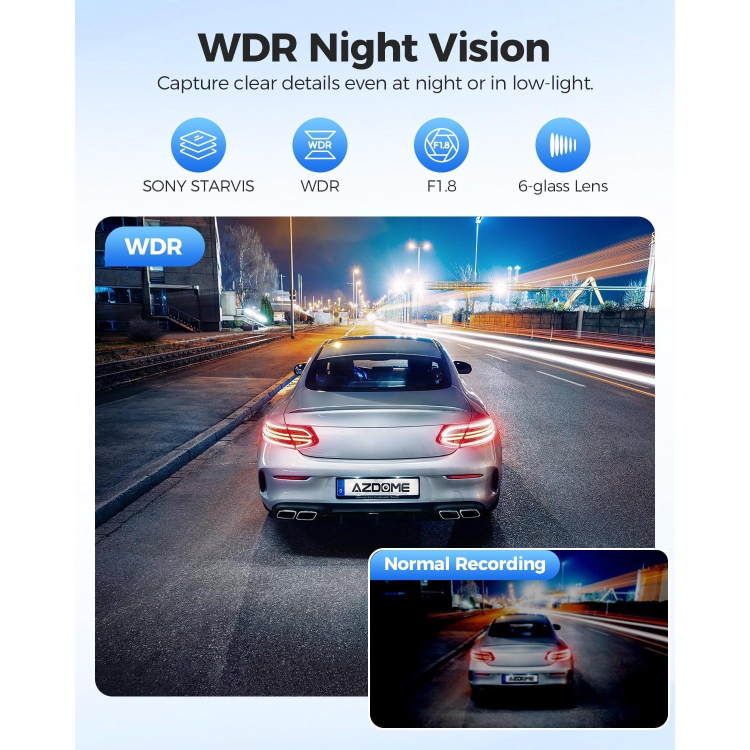 AZDOME 4K Dash Cam Front and Rear, STARVIS Night Vision, UHD 2160P WiFi Dash Camera for Cars with GPS, Included 64GB Card, 2.4" IPS Screen Dashcam, 170°Wide Angle, WDR, 24H Parking Mode (GS63H Pro)