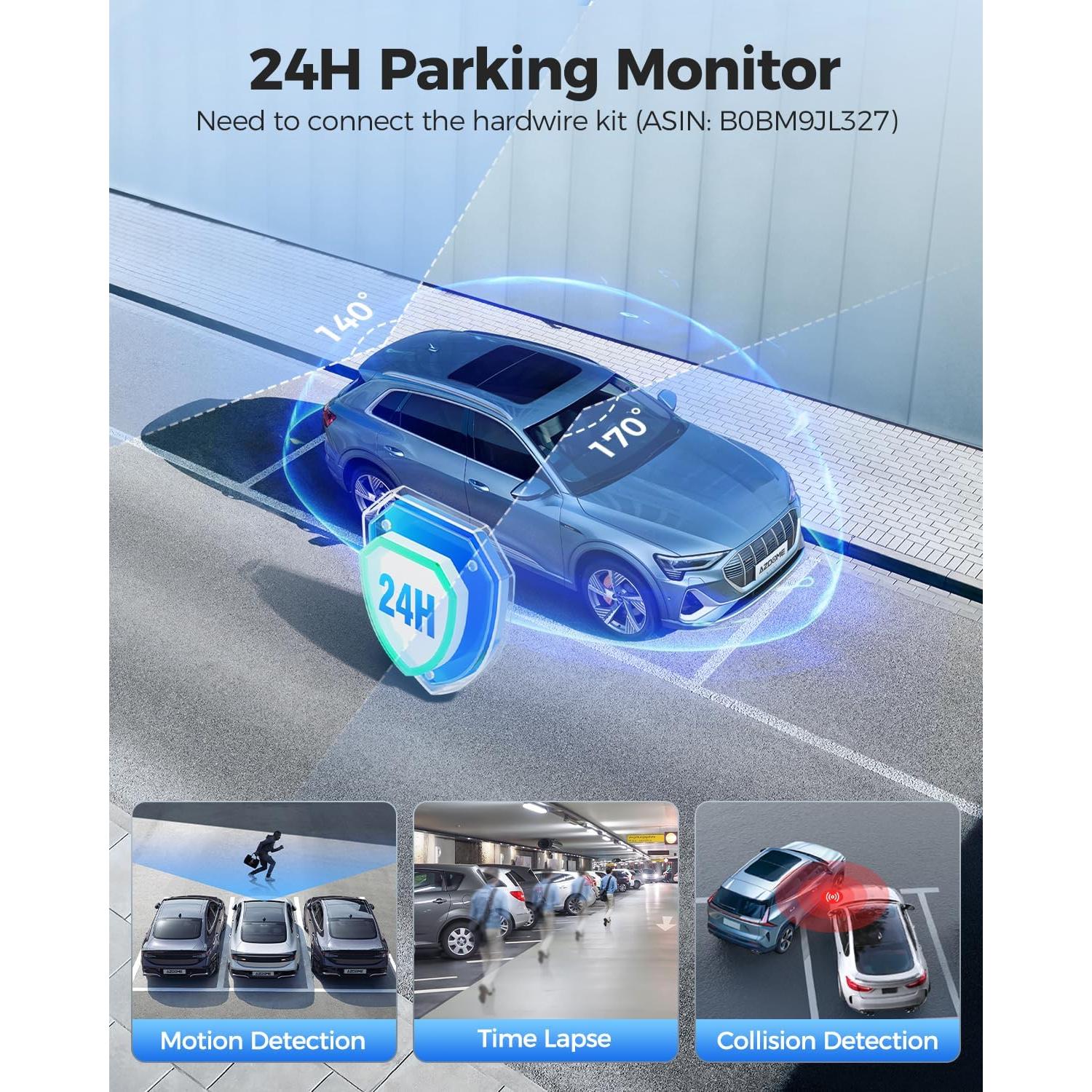 AZDOME 4K Dash Cam Front and Rear, STARVIS Night Vision, UHD 2160P WiFi Dash Camera for Cars with GPS, Included 64GB Card, 2.4" IPS Screen Dashcam, 170°Wide Angle, WDR, 24H Parking Mode (GS63H Pro)