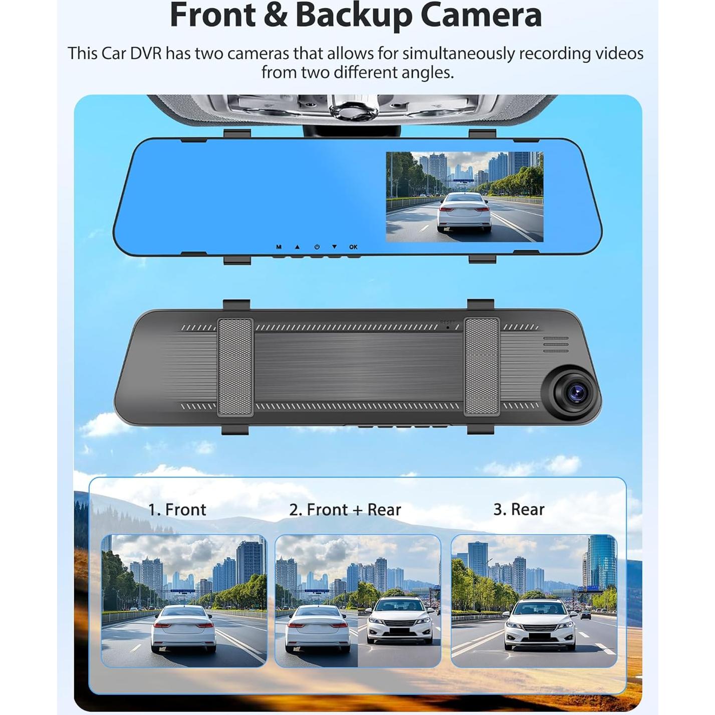 Cámara Dash Cam DVR Motorsi Espejo Retrovisor 1080P Doble