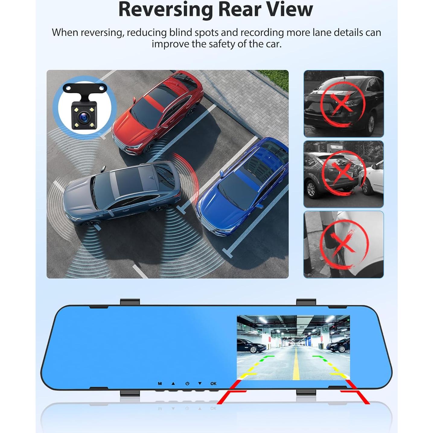 Cámara Dash Cam DVR Motorsi Espejo Retrovisor 1080P Doble