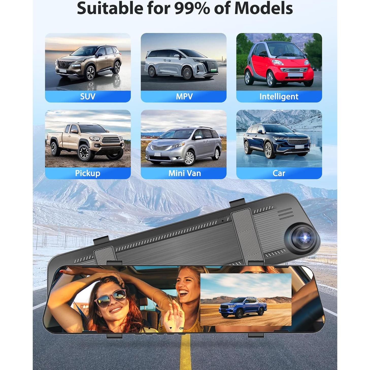 Cámara Dash Cam DVR Motorsi Espejo Retrovisor 1080P Doble