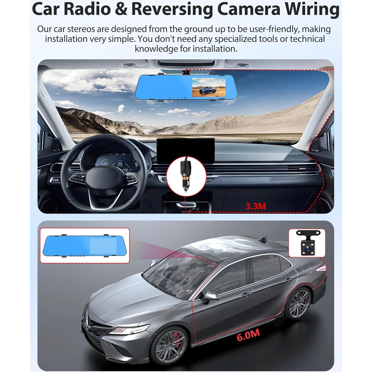 Cámara Dash Cam DVR Motorsi Espejo Retrovisor 1080P Doble