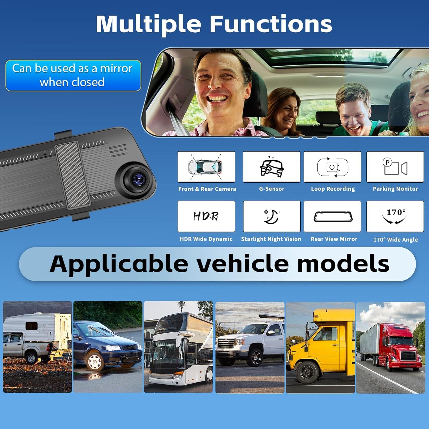 Cámara de Tablero Espejo 4.5" 1080P SIXWIN con Visión Nocturna