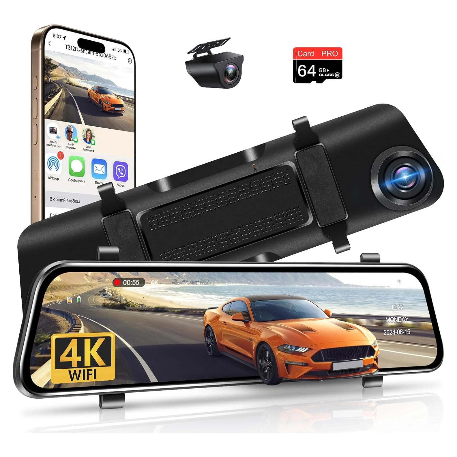 Cámara de Espejo Retrovisor Jelkuz 12" 4K WiFi con GPS