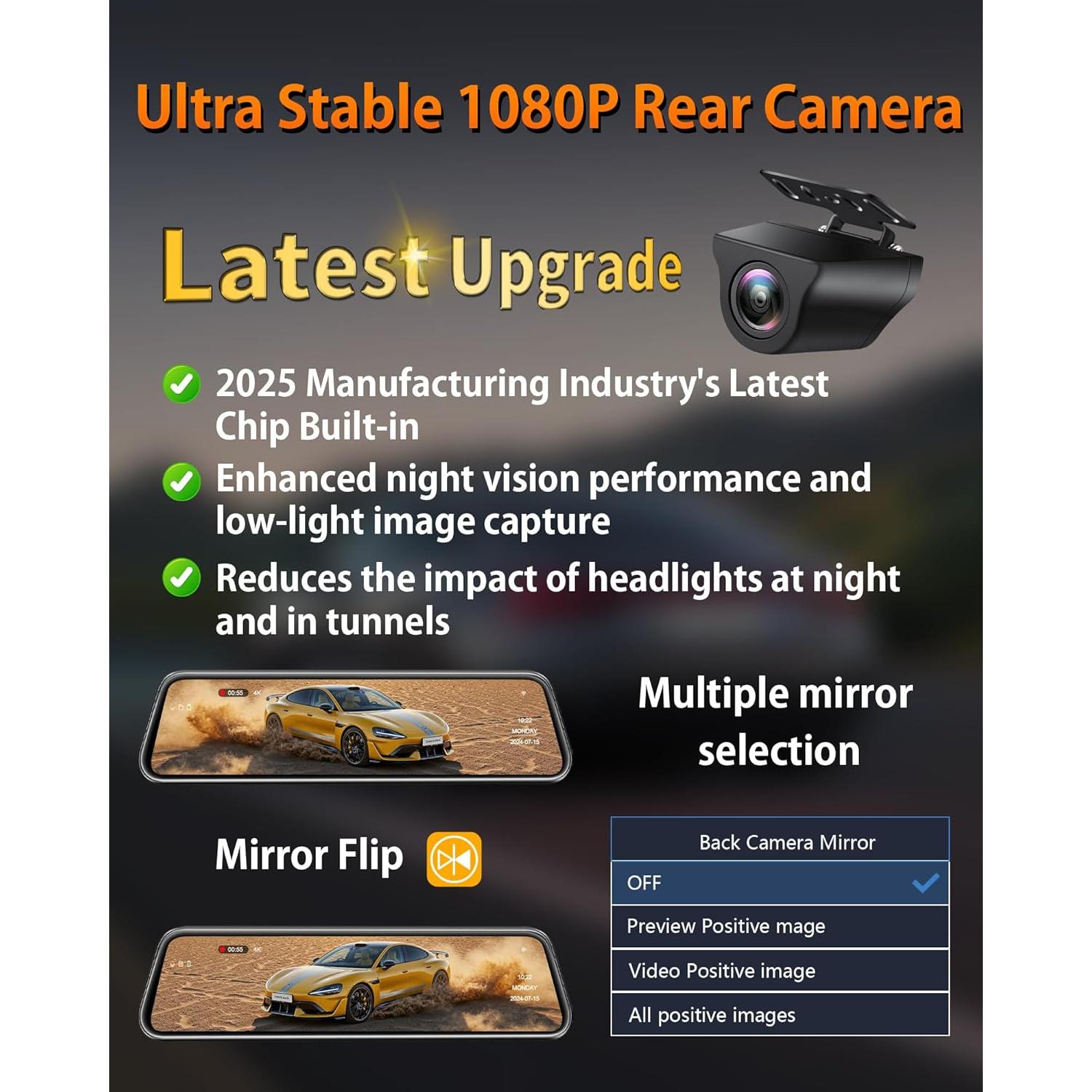 Cámara de Espejo Retrovisor Jelkuz 12" 4K WiFi con GPS