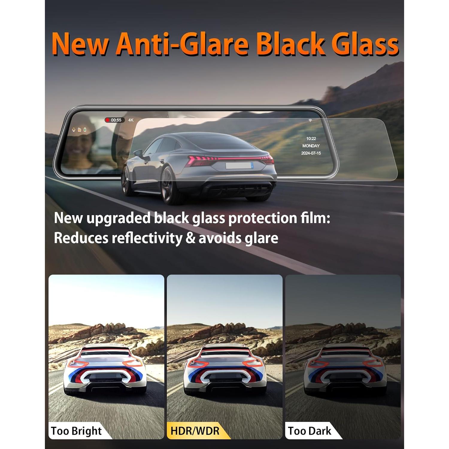 Cámara de Espejo Retrovisor Jelkuz 12" 4K WiFi con GPS