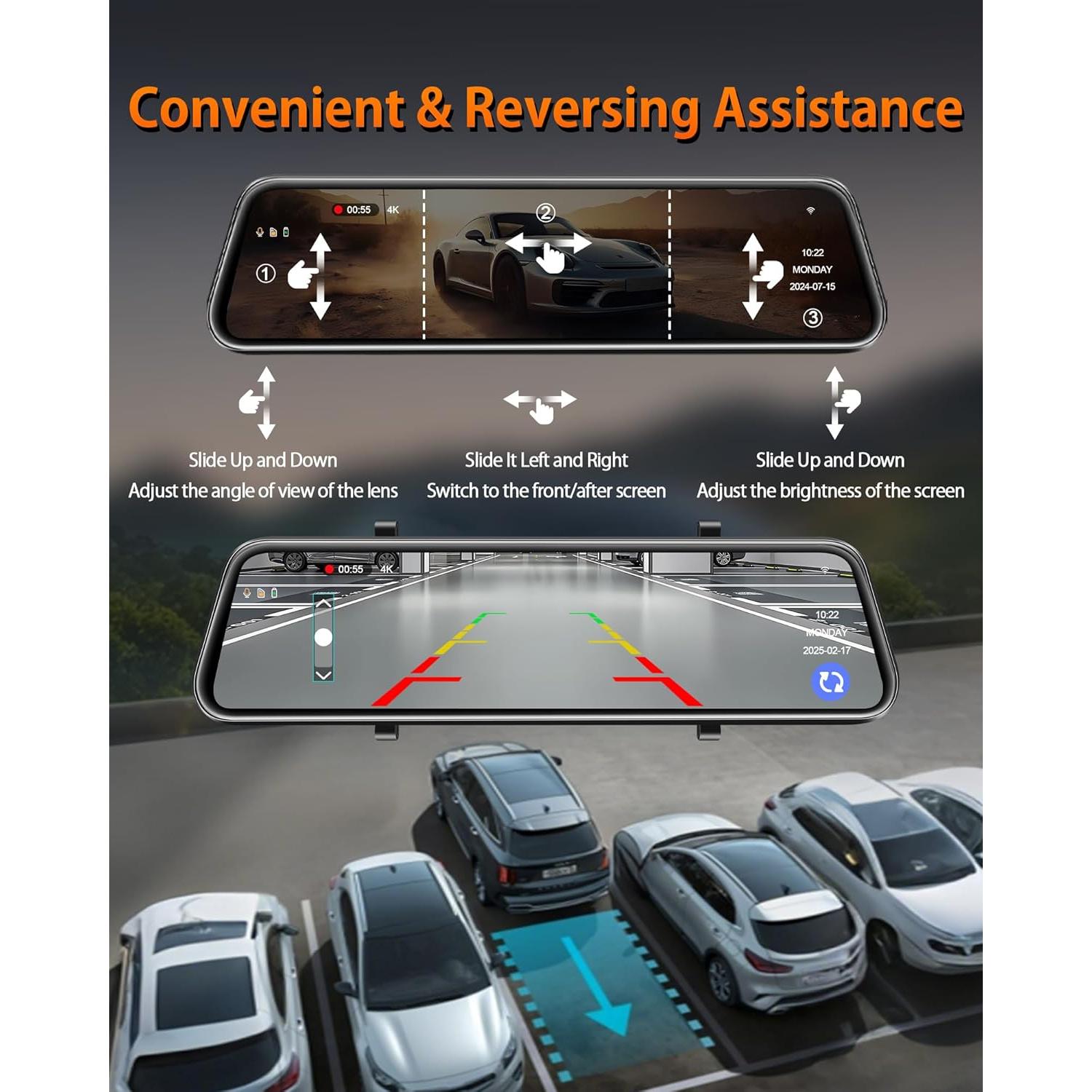 Cámara de Espejo Retrovisor Jelkuz 12" 4K WiFi con GPS