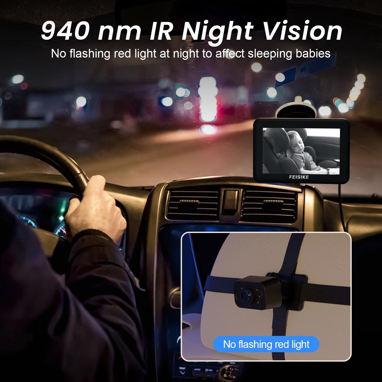 Cámara de Coche para Bebé FEISIKE 5" Doble Canal 1080P IR
