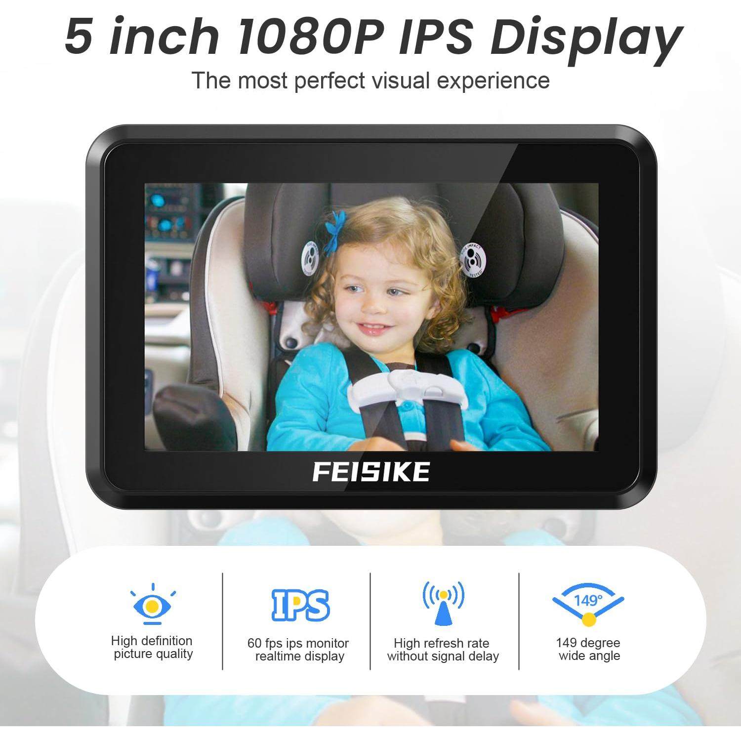 Cámara de Coche para Bebé FEISIKE 5" Doble Canal 1080P IR