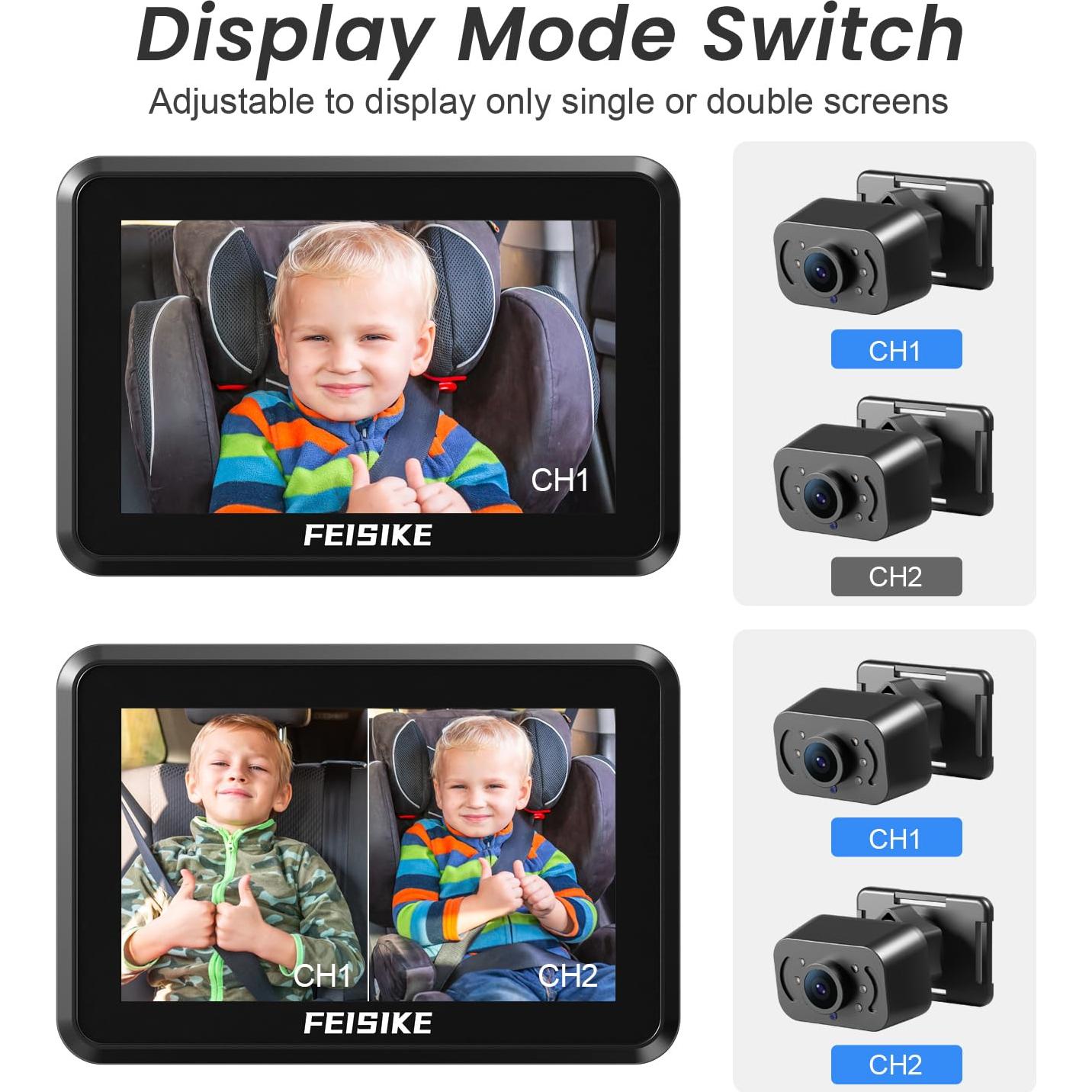 Cámara de Coche para Bebé FEISIKE 5" Doble Canal 1080P IR