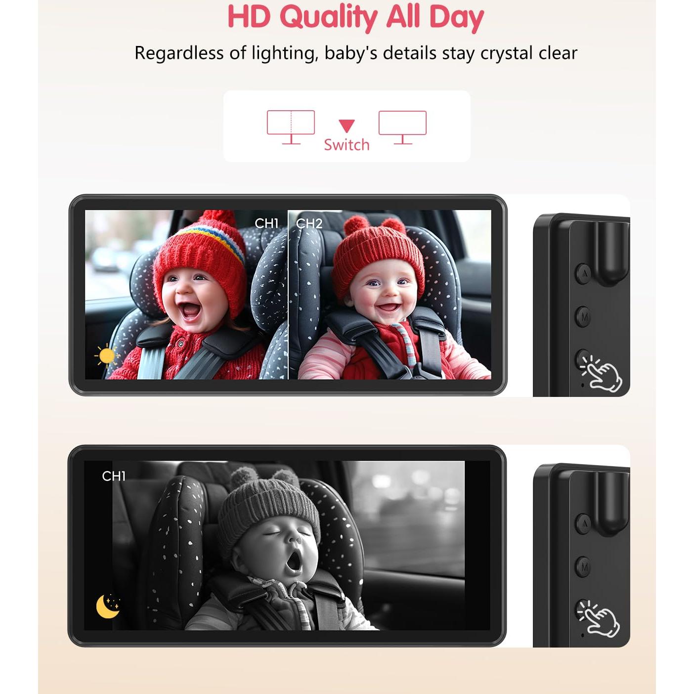 Cámara de Auto para Bebés Luckview Doble 1080P 7.2" IR