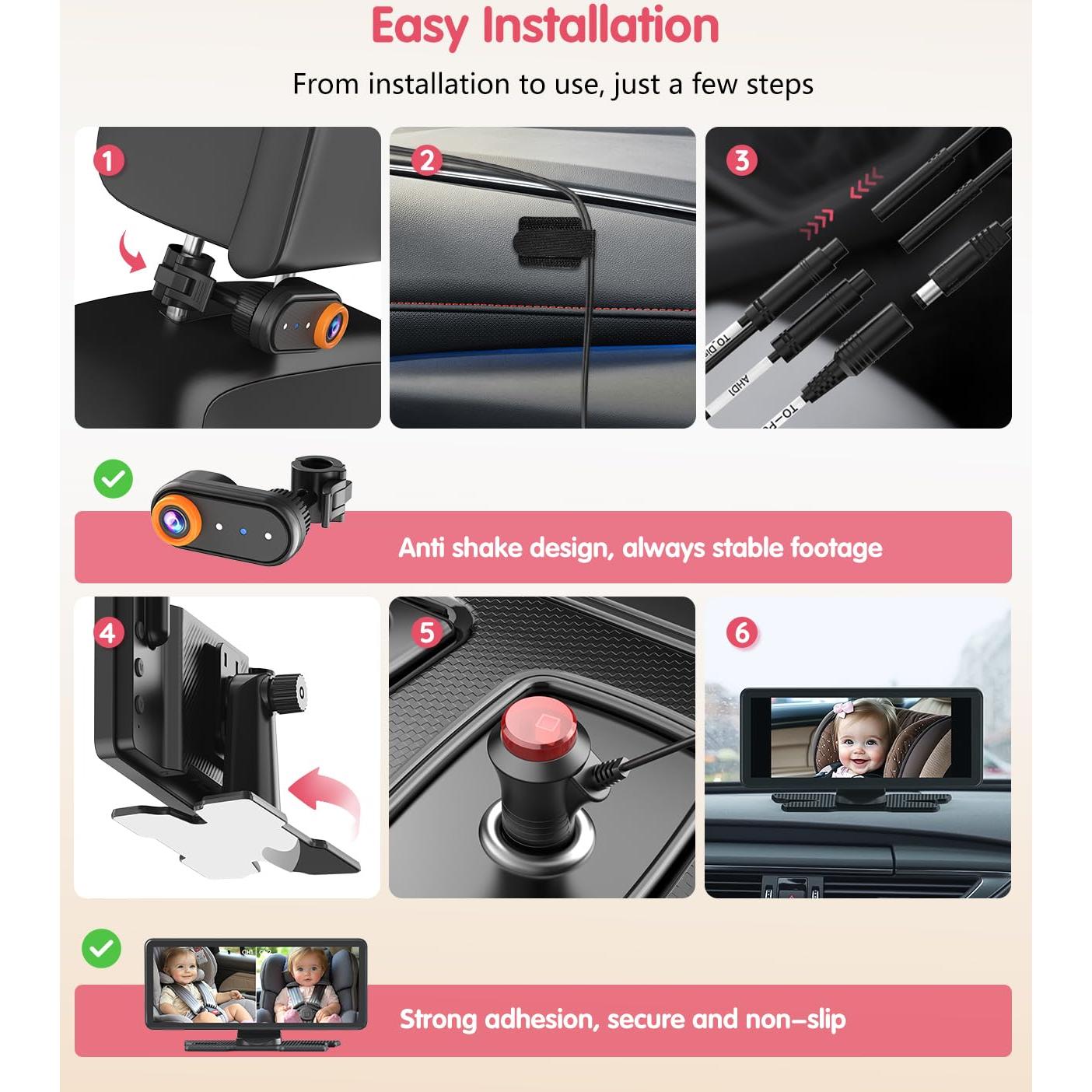 Cámara de Auto para Bebés Luckview Doble 1080P 7.2" IR