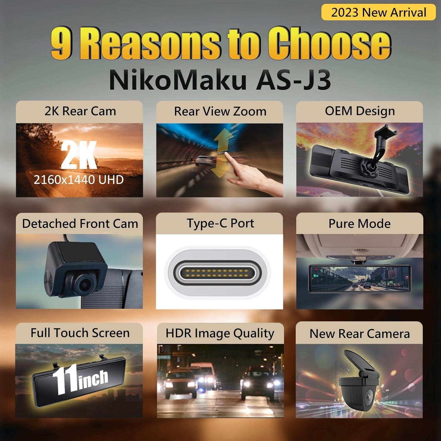 Cámara de Salpicadero NikoMaku AS-J3 2K con Espejo y Pantalla Táctil